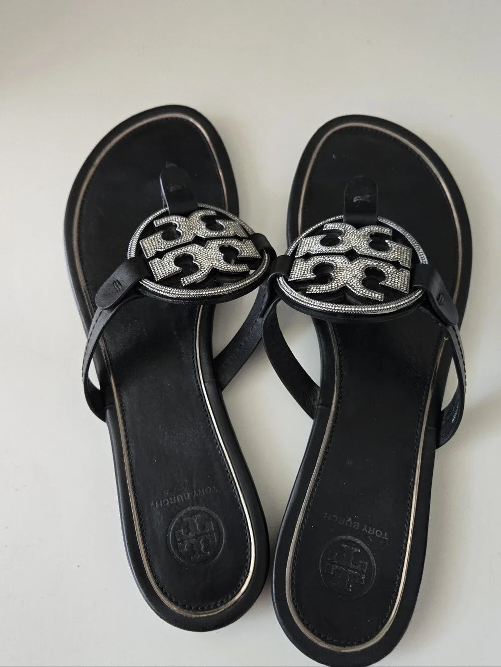 Tory Burch Miller Sandals with Rhinestone Logo Medallion - Picture 4 of 6